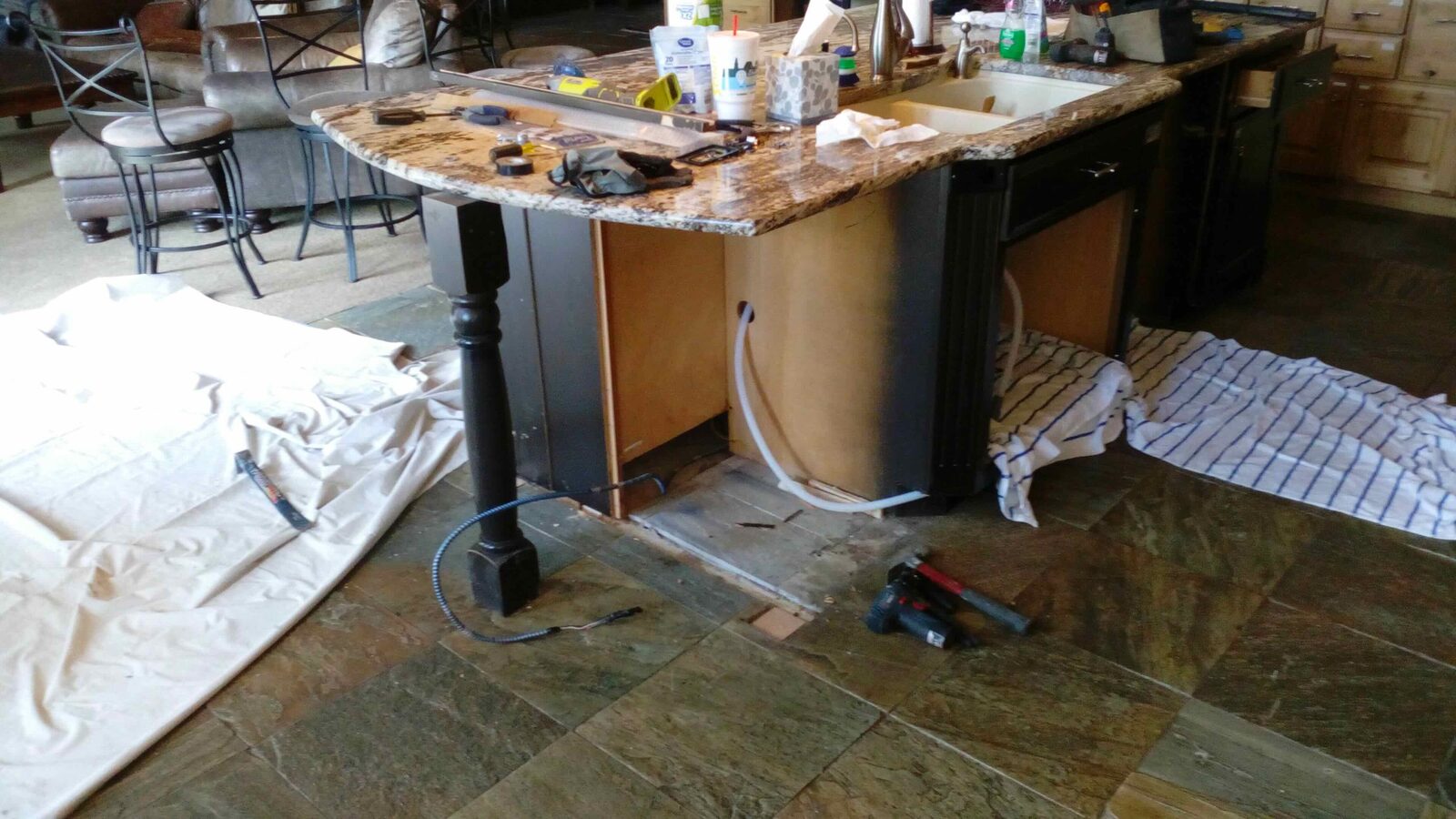 Doors removed for refinishing.