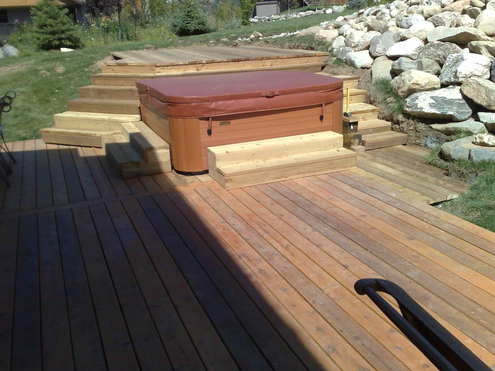 Finished deck with the hot tub set.