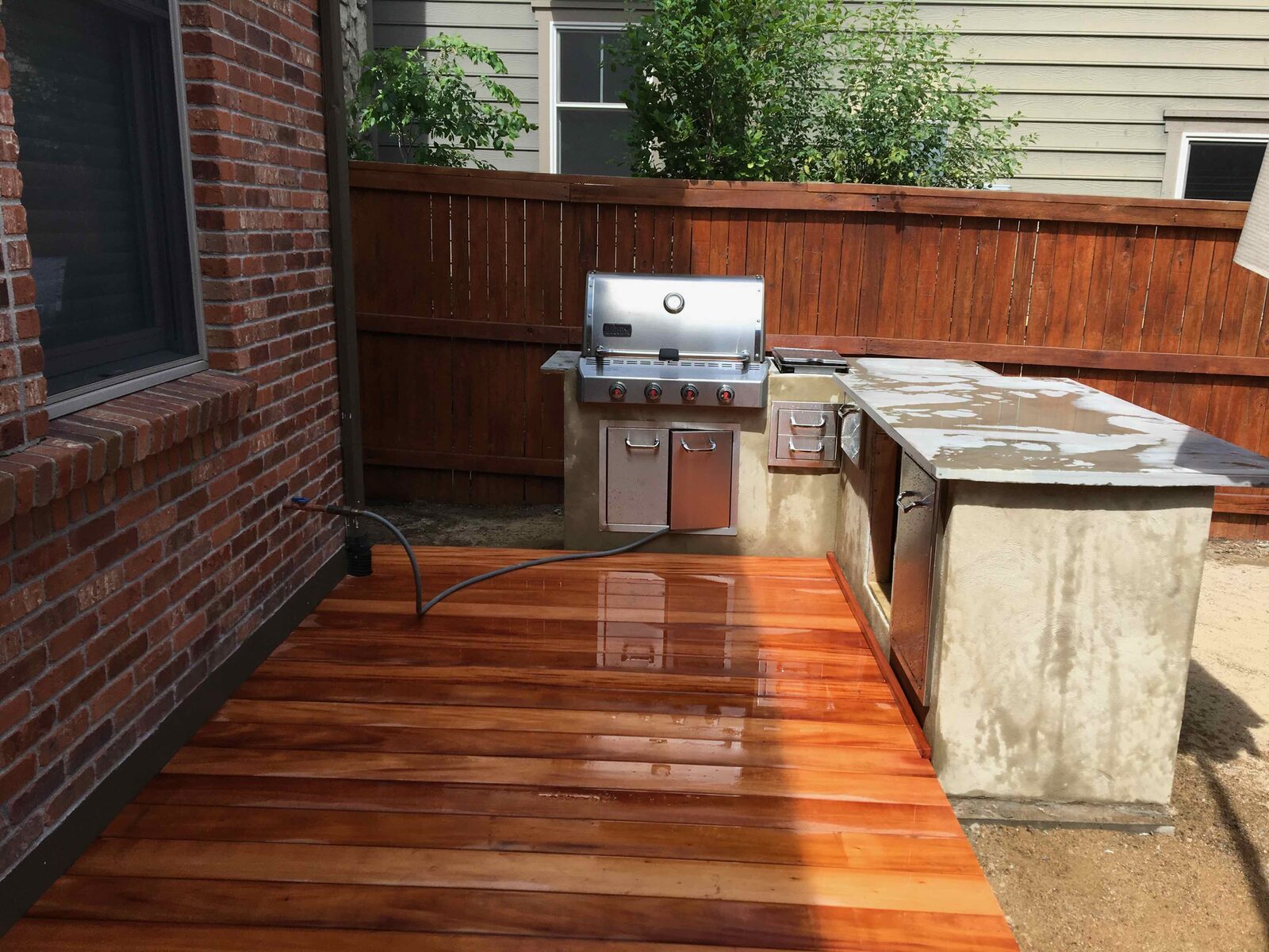 The finished deck, bar, and grill.