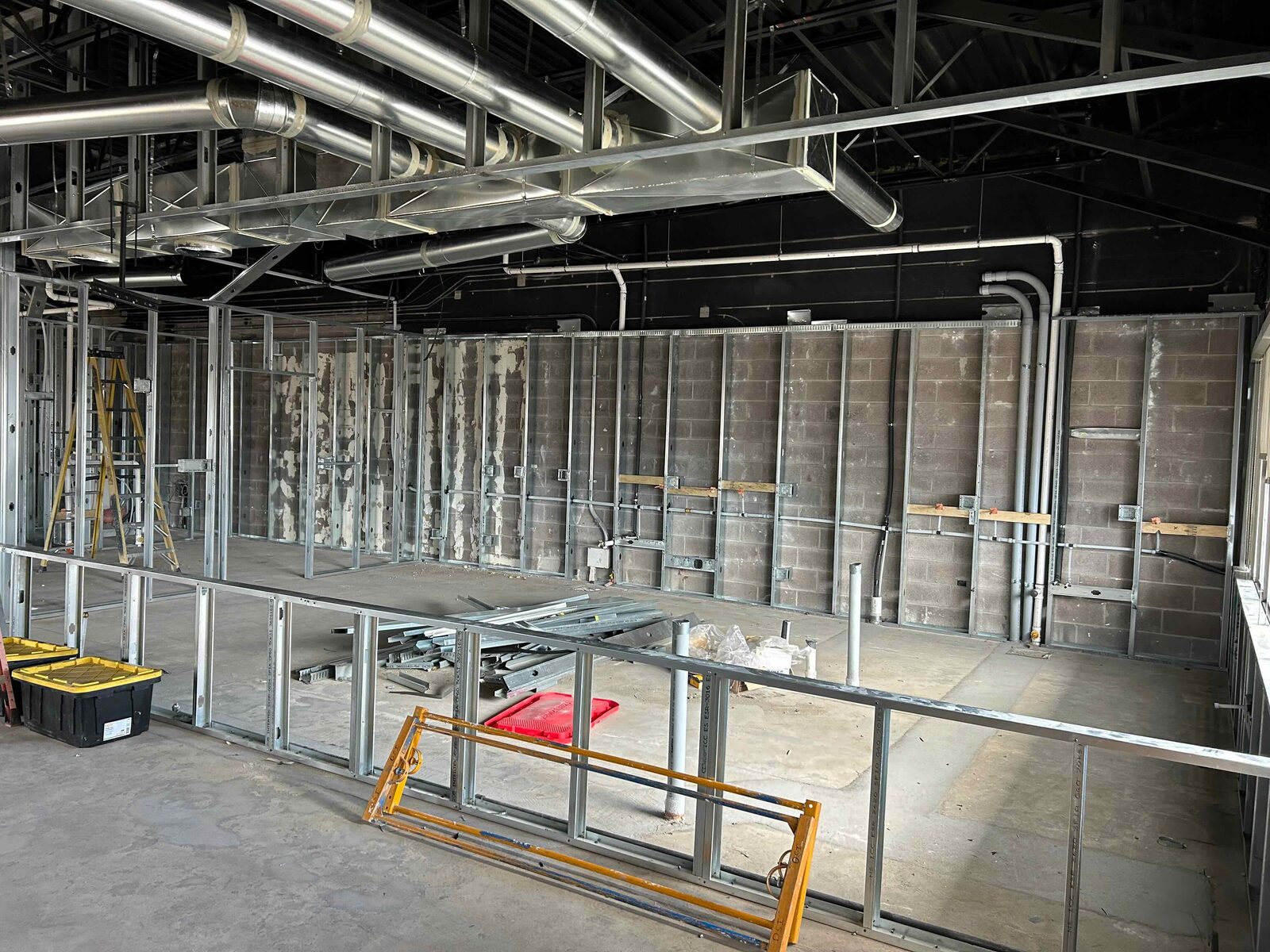 Partitions and rooms taking shape.