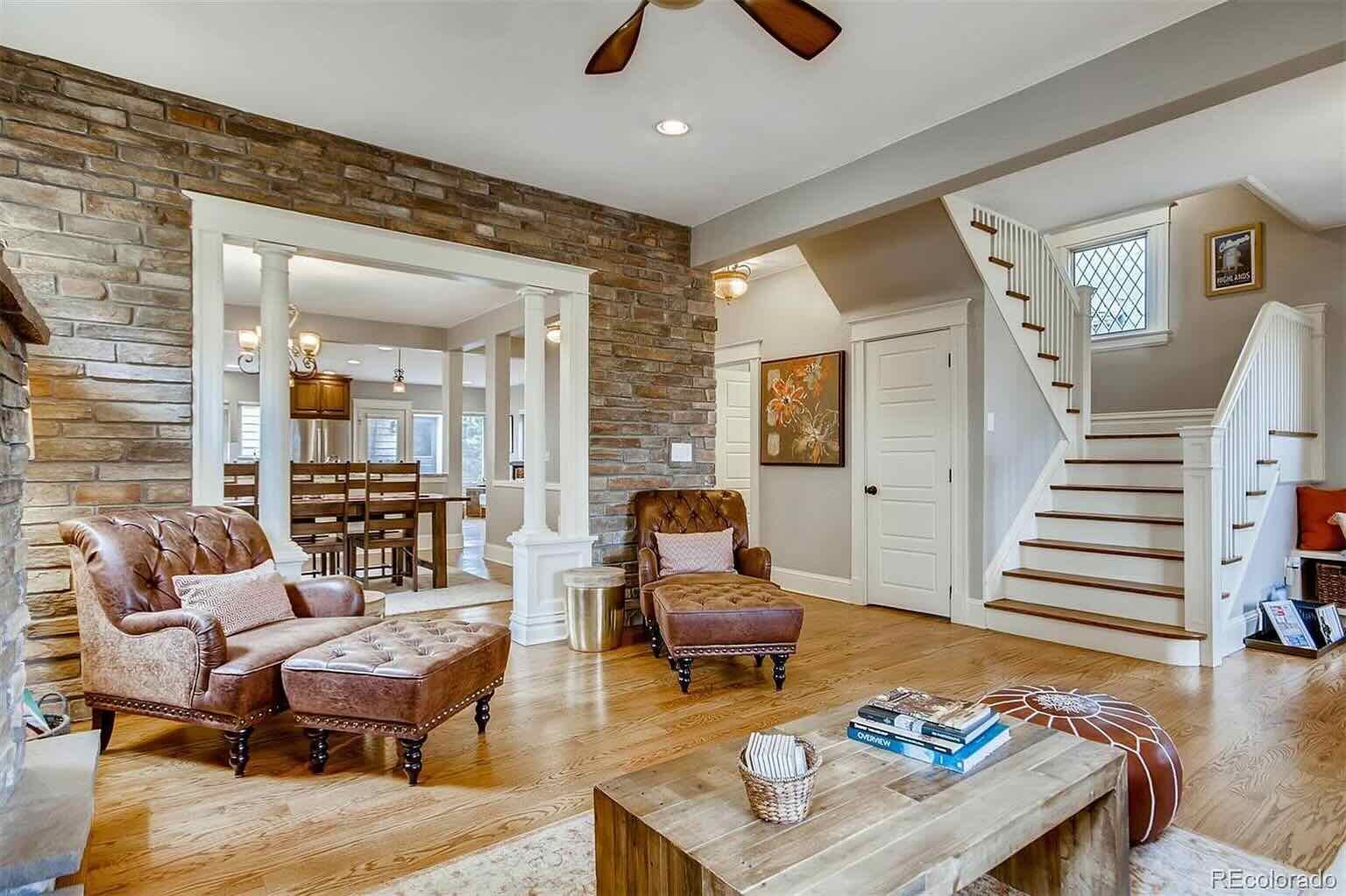 Living room and staircase.