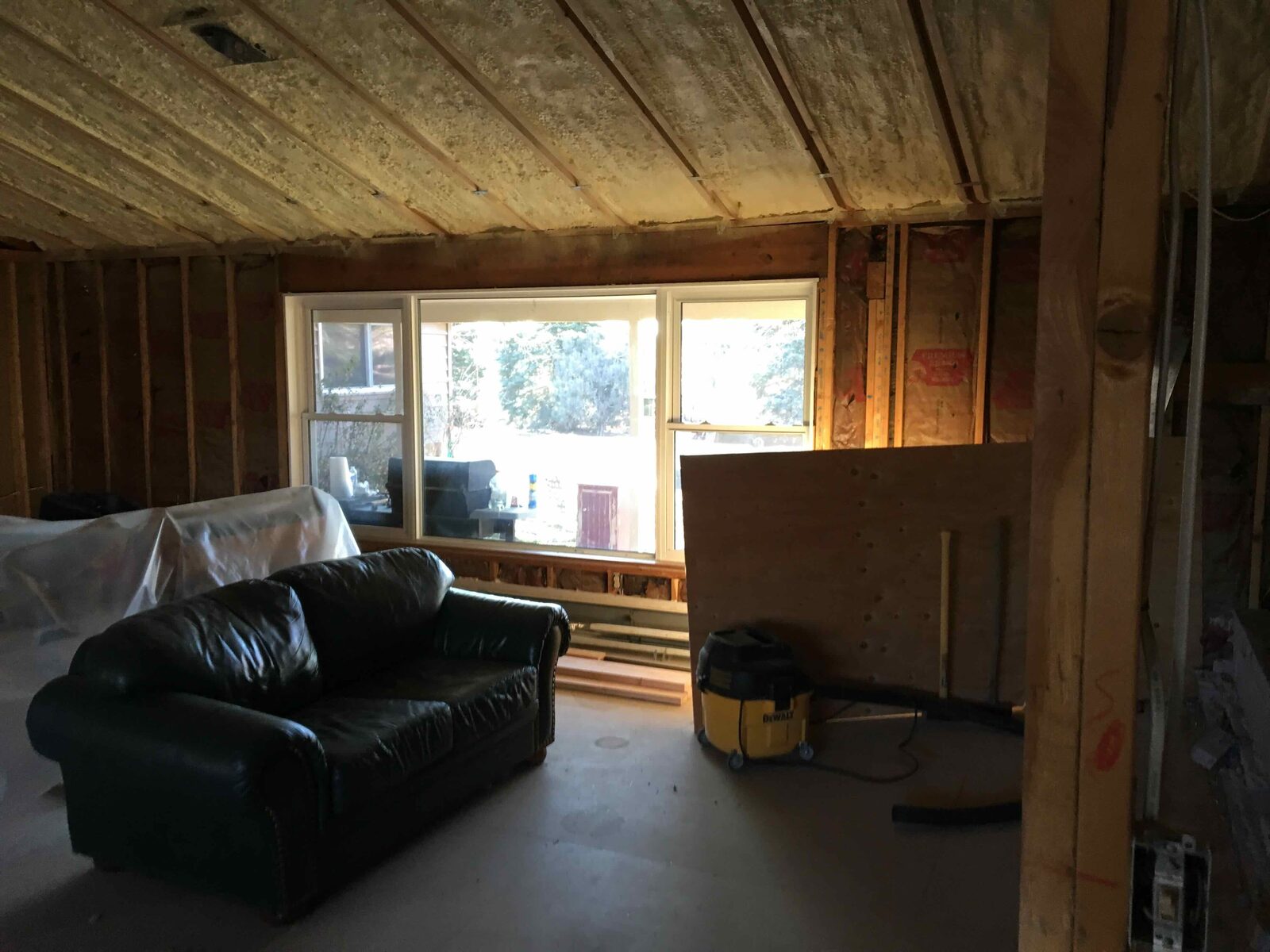 Before — the paneled living room.
