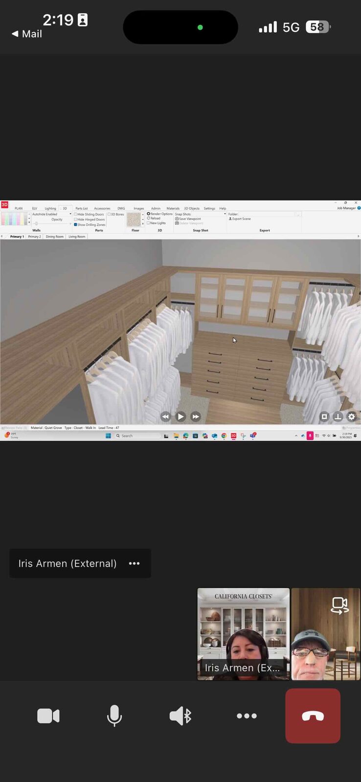 The 3D closet layout.